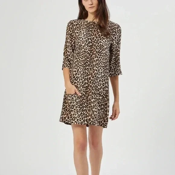 EQUIPMENT FEMME NEW Aubrey Leopard Print Silk Shift Dress XS - Picture 4 of 13
